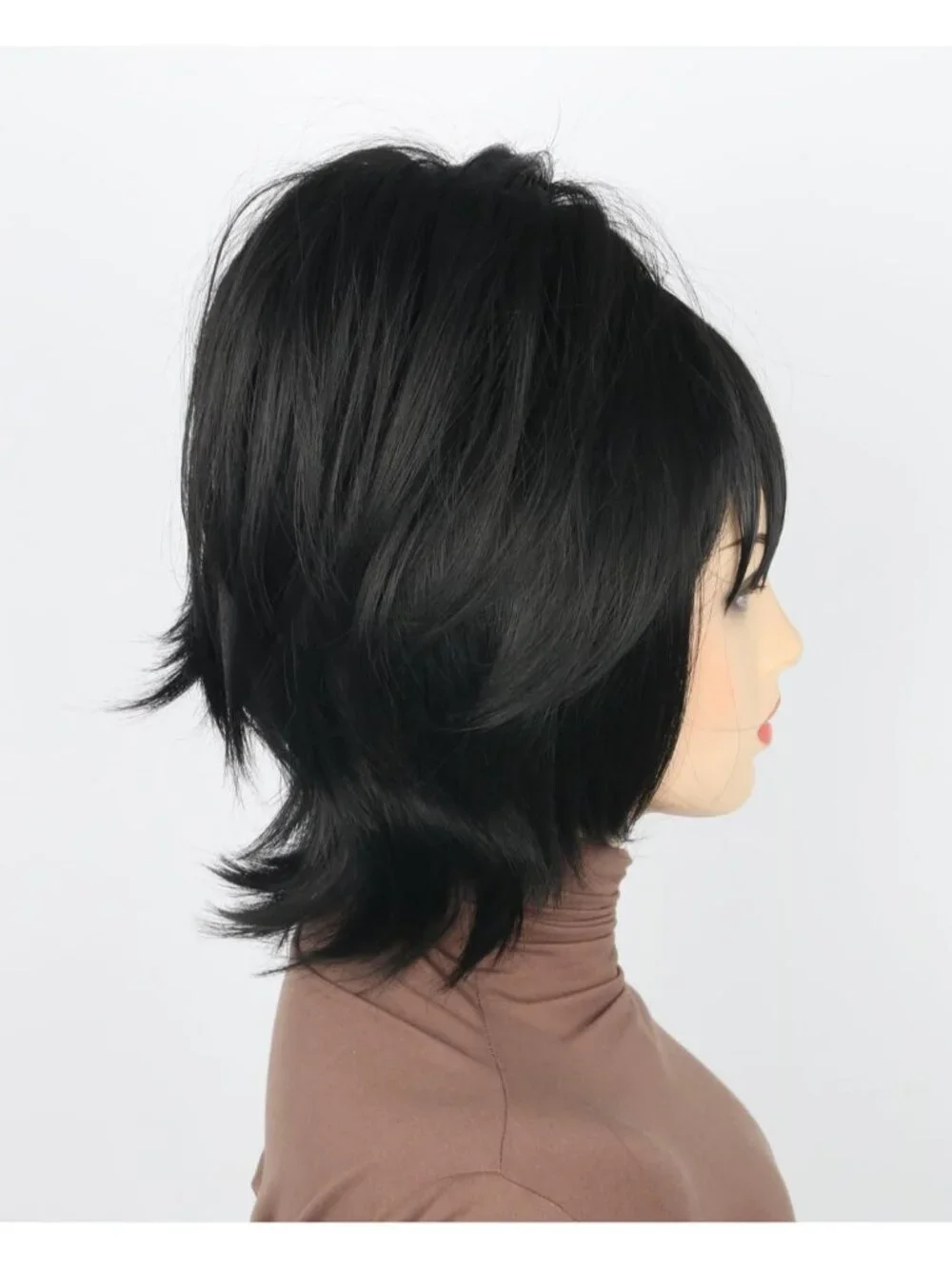 Women's Black Pony Short Cosplay Halloween Costume Wig With Necklace Earrings